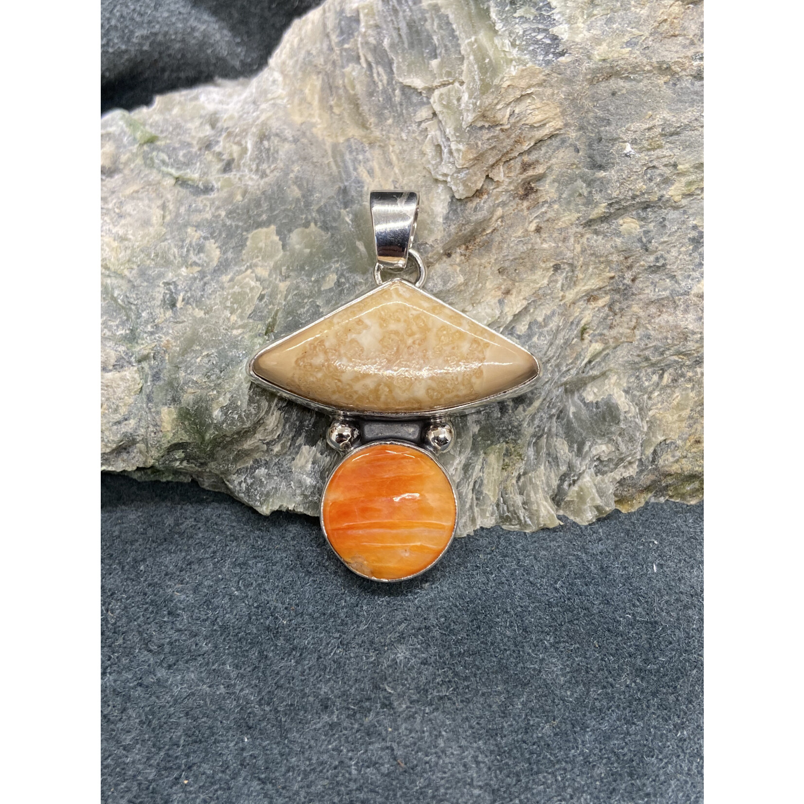 Fossil Walrus Ivory & Spiny Oyster Pendant