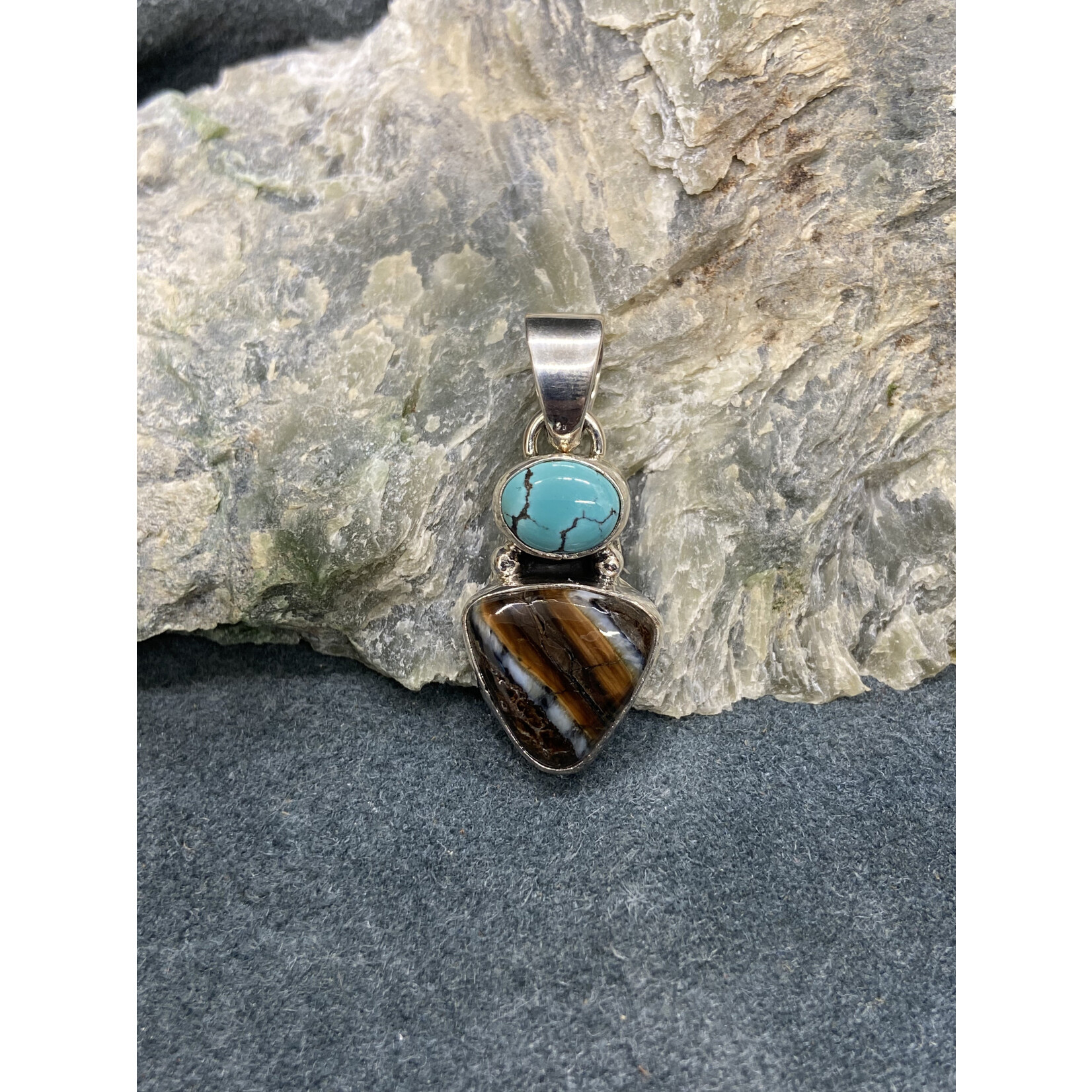 Mammoth Tooth Triangle & Turquoise Pendant