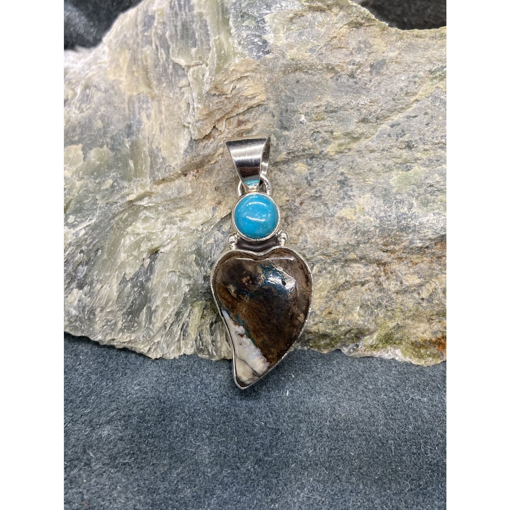 Mammoth Tooth Heart & Turquoise Pendant