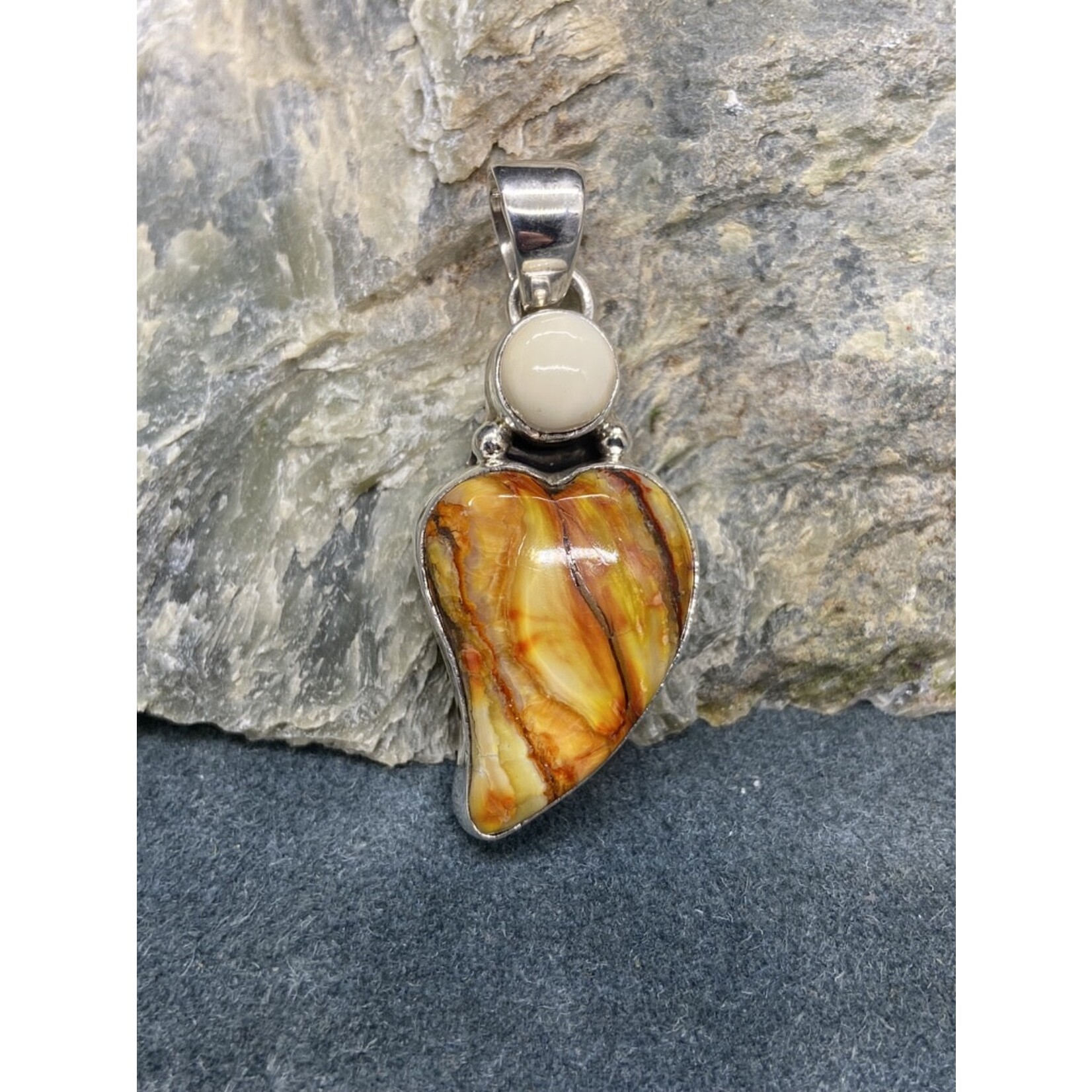 Mammoth Tooth Heart &  Fossil Walrus Ivory Pendant