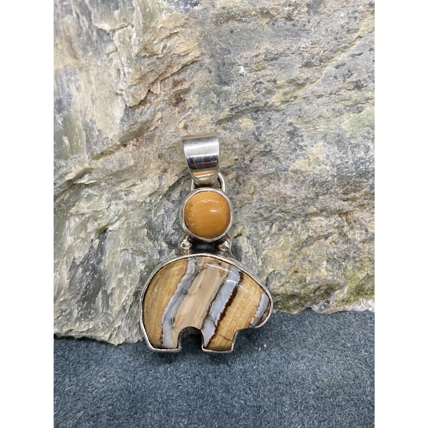 Mammoth Tooth Spirit Bear & Fossil Walrus Ivory Pendant