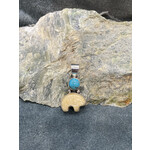 Fossil Walrus Ivory Spirit Bear & Turquoise Pendant