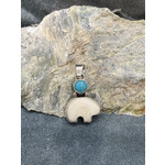 Fossil Walrus Ivory Spirit Bear & Turquoise Pendant