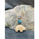 Fossil Walrus Ivory Spirit Bear & Turquoise Pendant