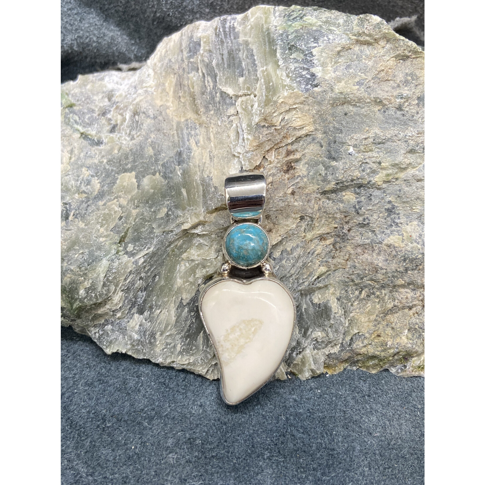 Walrus Ivory Heart & Turquoise Pendant