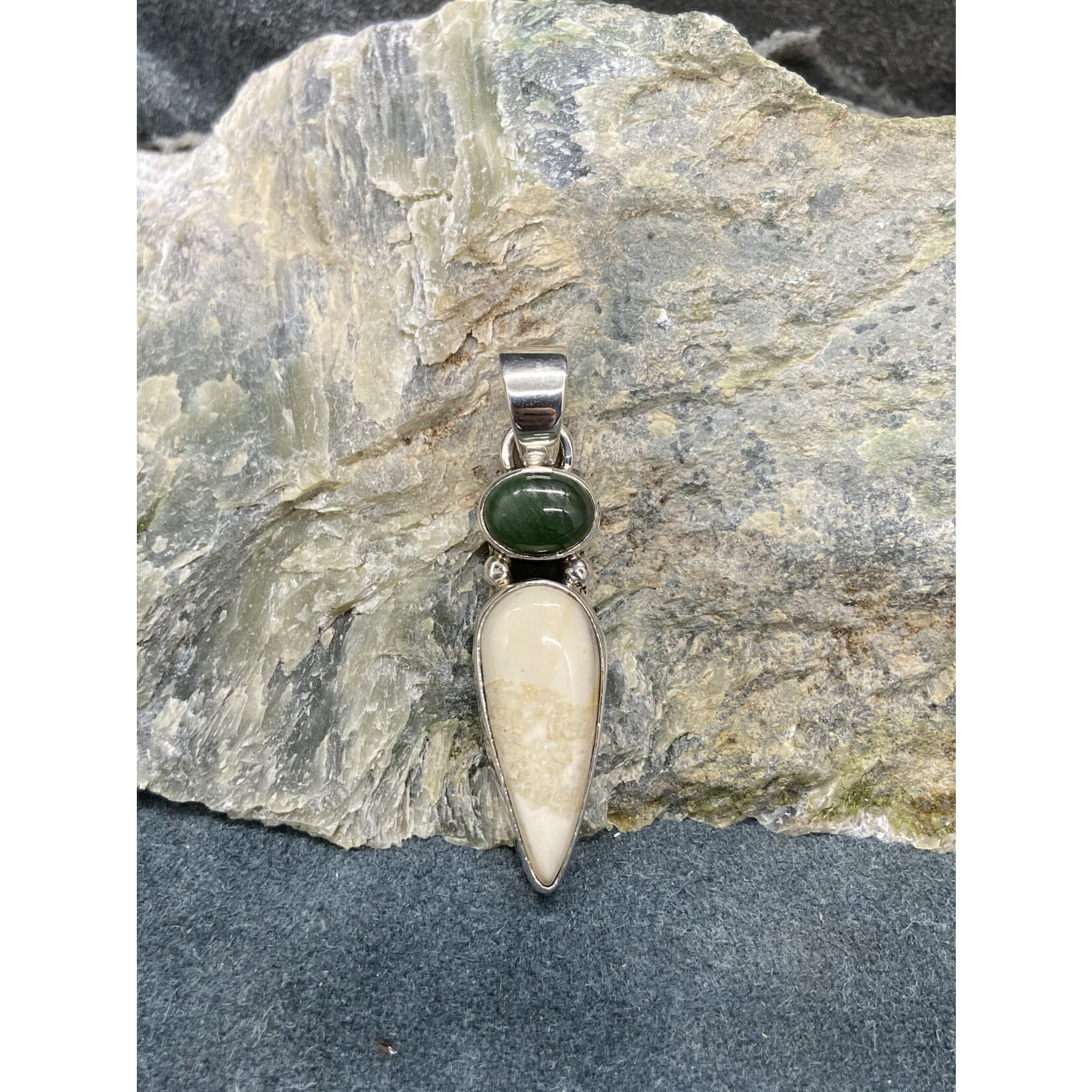 Fossil Walrus Ivory & Jade Pendant