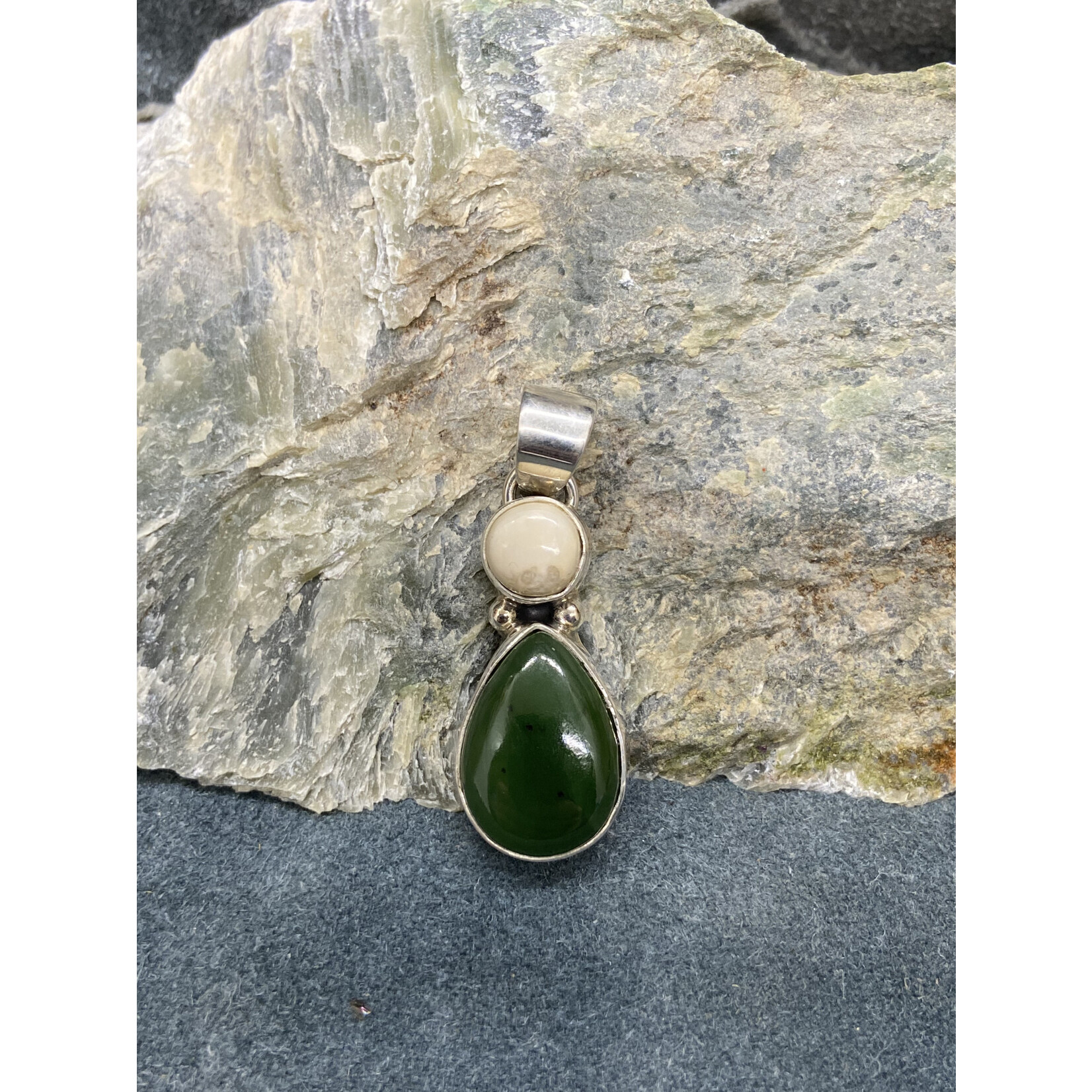 Jade & Fossil Walrus Ivory Pendant
