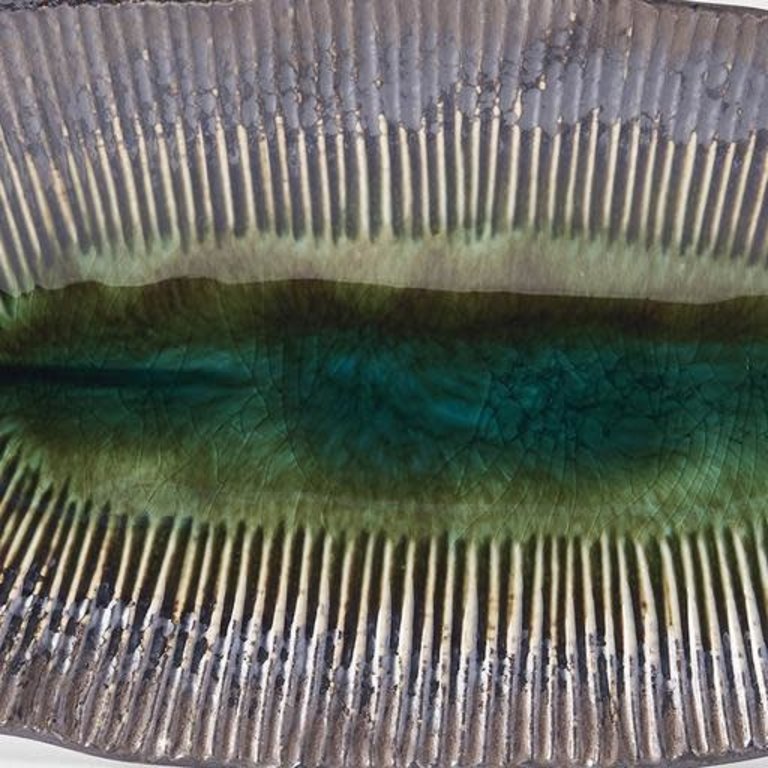 Oval Plate Leaf Shape 32.5cm / Midori Green Glaze / C0692 Made in Japan