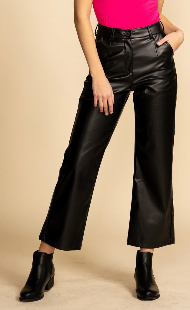 PINK MARTINI STRAIGHT TO THE CHASE LEATHER PANTS IN BLACK