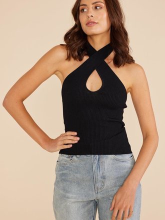 MINKPINK MAITLAND KNIT TOP IN BLACK