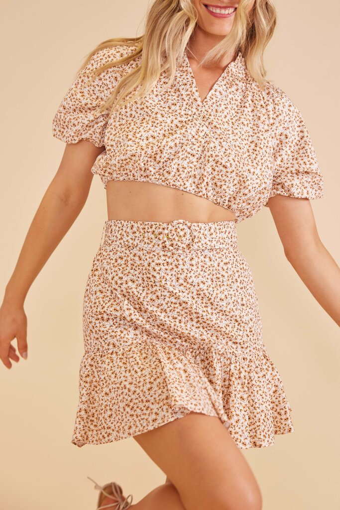 MINKPINK FREYA BELTED MINI SKIRT IN DITZY FLOAL