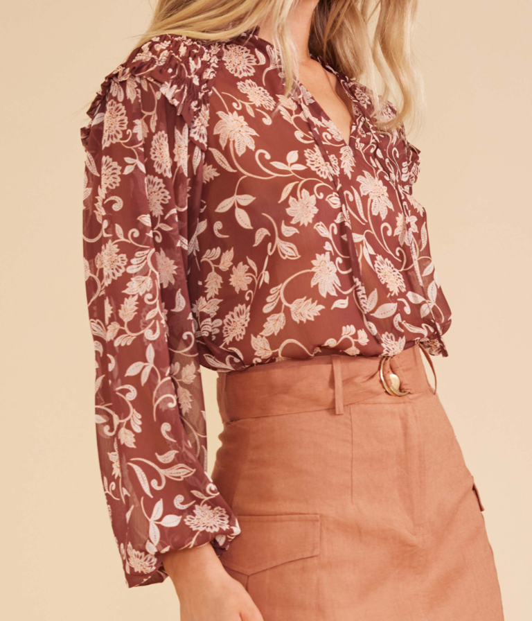 MINKPINK WREN BLOUSE IN CHOCOLATE/MULTI
