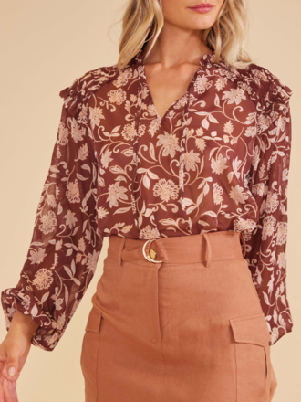 MINKPINK WREN BLOUSE IN CHOCOLATE/MULTI