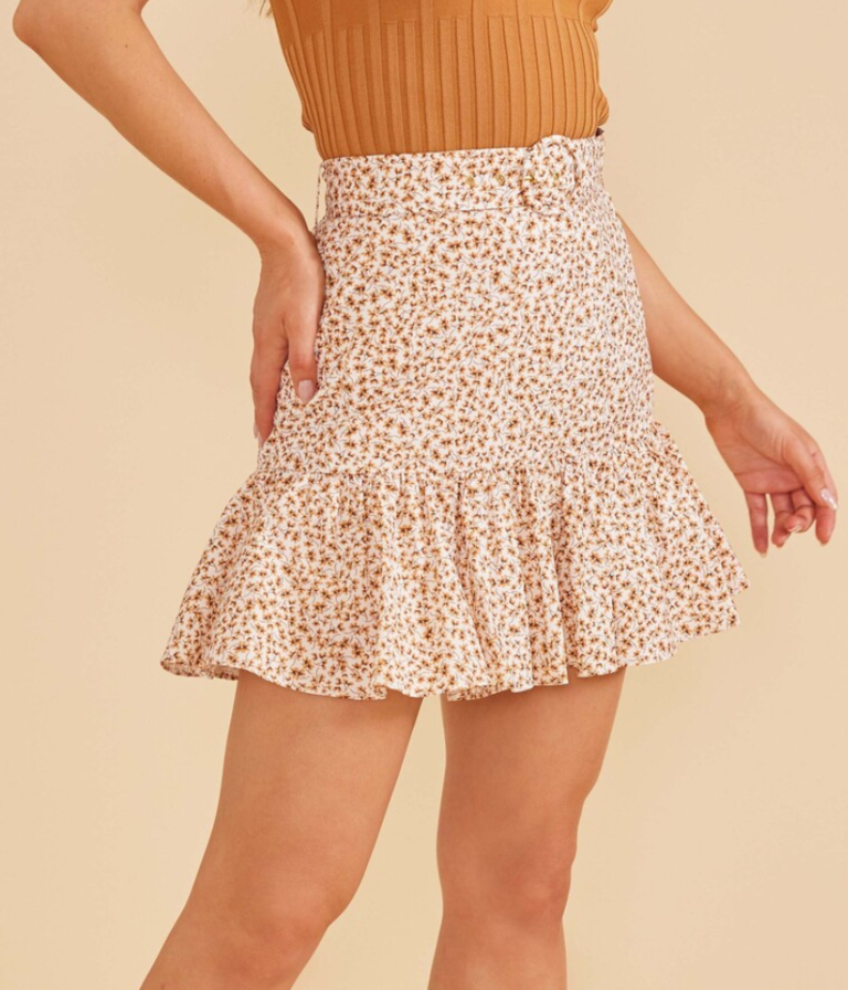 MINKPINK FREYA BELTED MINI SKIRT IN DITZY FLOAL