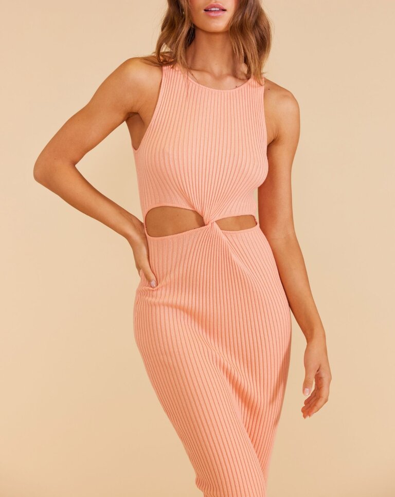 MINKPINK VILMA KNIT MIDI DRESS IN PEACH