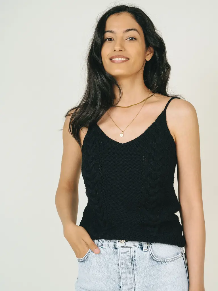 JACKSON ROWE RIVA CABLE KNIT TANK IN BLACK