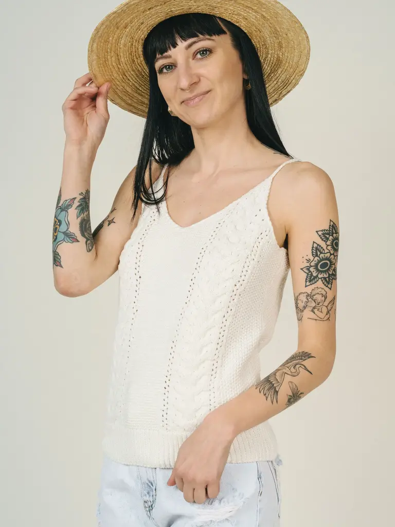 JACKSON ROWE RIVA CABLE KNIT TANK IN MILK