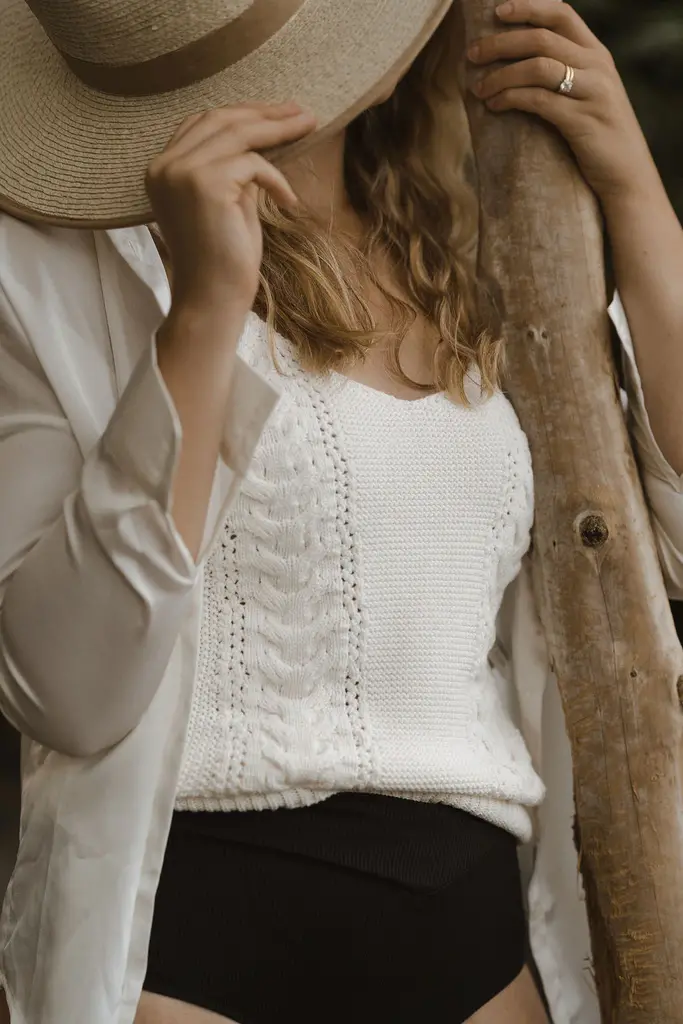 JACKSON ROWE RIVA CABLE KNIT TANK IN MILK