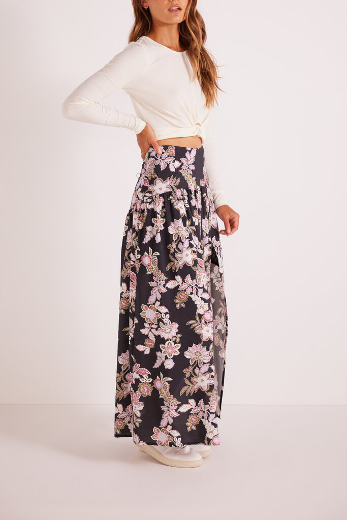 MINKPINK WILLOW MIDI SKIRT IN BLACK FLORAL