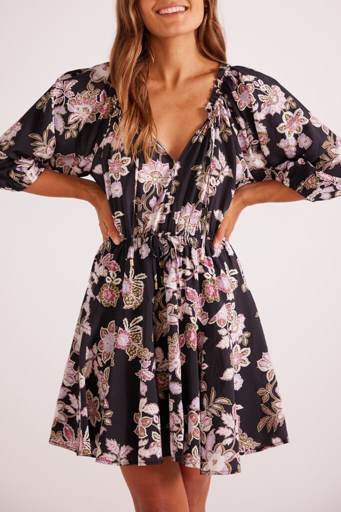 MINKPINK WILLOW MINI DRESS IN BLACK FLORAL