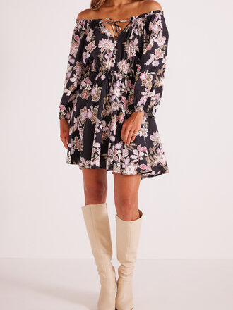 MINKPINK WILLOW MINI DRESS IN BLACK FLORAL