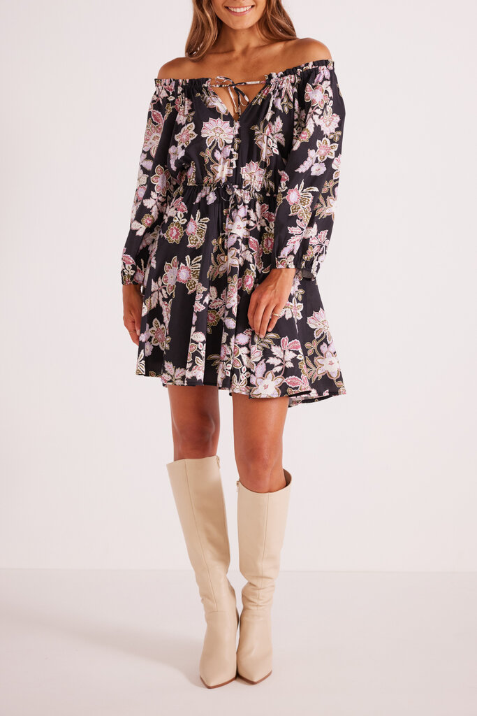 MINKPINK WILLOW MINI DRESS IN BLACK FLORAL