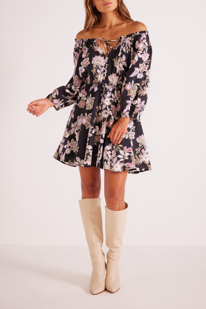 MINKPINK WILLOW MINI DRESS IN BLACK FLORAL