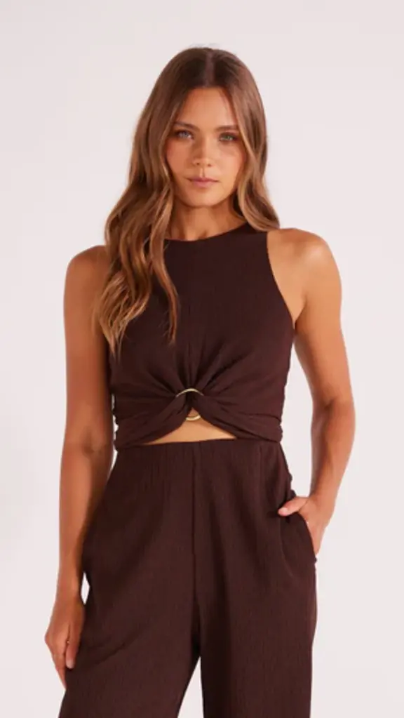 MINKPINK UNITY RING DETAIL TANK IN CHOCOLATE