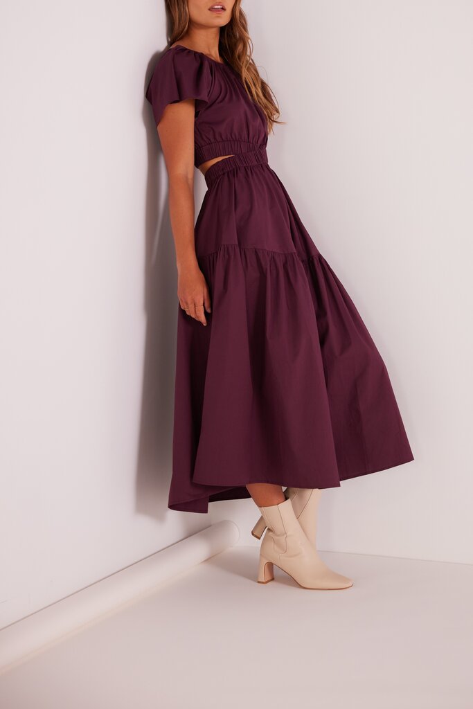 MINKPINK ALLEGRA CUTOUT MIDI DRESS IN DEEP PURPLE