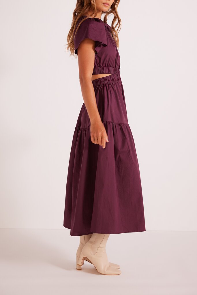 MINKPINK ALLEGRA CUTOUT MIDI DRESS IN DEEP PURPLE