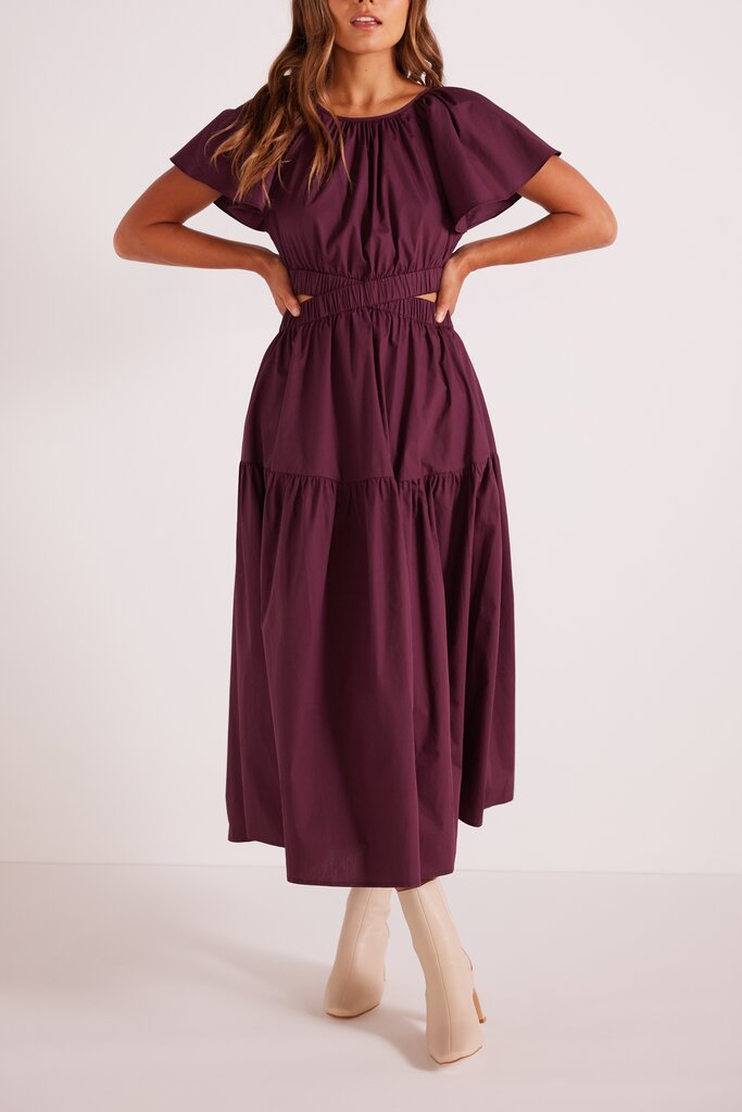 MINKPINK ALLEGRA CUTOUT MIDI DRESS IN DEEP PURPLE