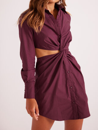 MINKPINK ALLEGRA TWIST SHIRTDRESS IN DEEP PURPLE