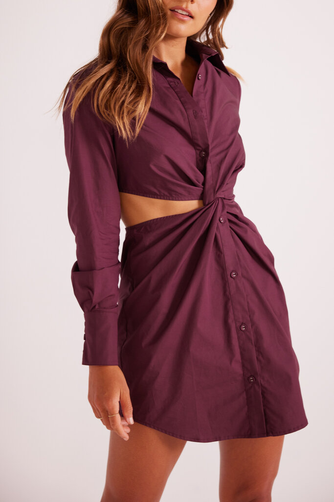 MINKPINK ALLEGRA TWIST SHIRTDRESS IN DEEP PURPLE