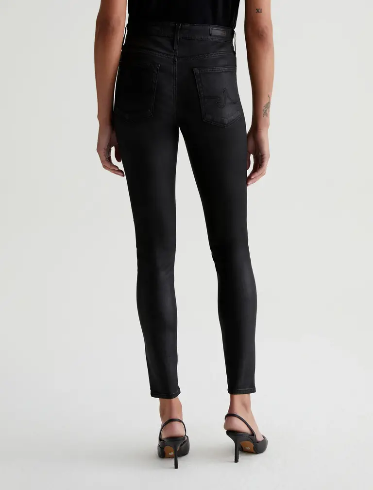 AG ADRIANO GOLDSCHMIED FARRAH SKINNY ANKLE LEATHERETTE IN SUPER BLACK