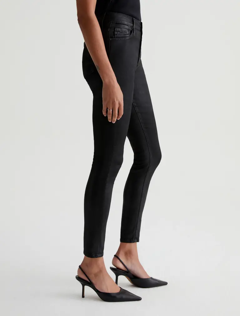 AG ADRIANO GOLDSCHMIED FARRAH SKINNY ANKLE LEATHERETTE IN SUPER BLACK