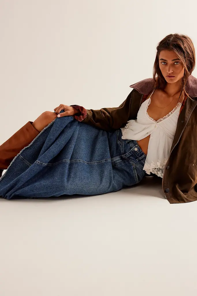 FREE PEOPLE COME AS YOU ARE DENIM MAXI IN DARK INDIGO