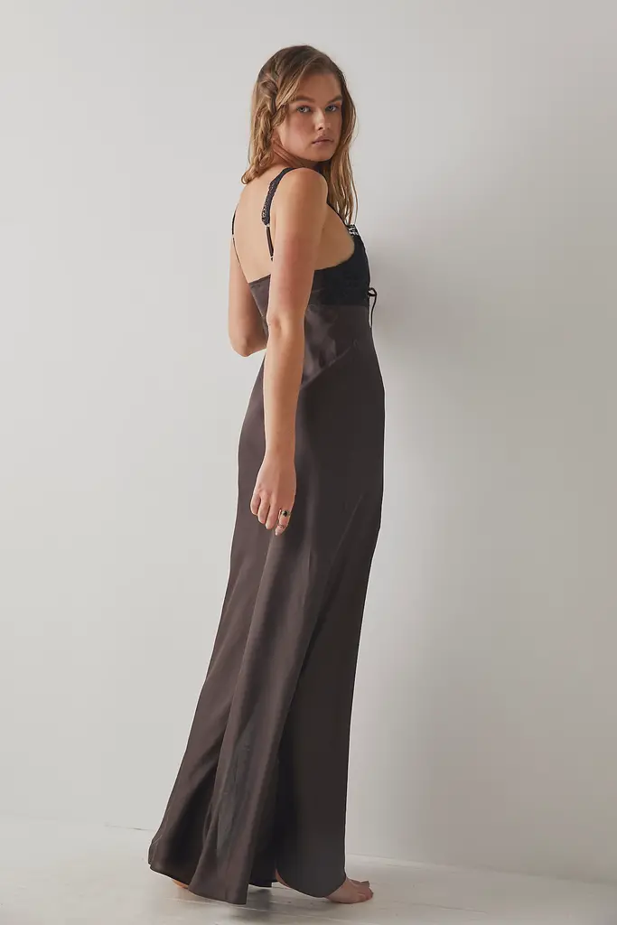 FREE PEOPLE COUNTRYSIDE MAXI SLIP IN HOT FUDGE