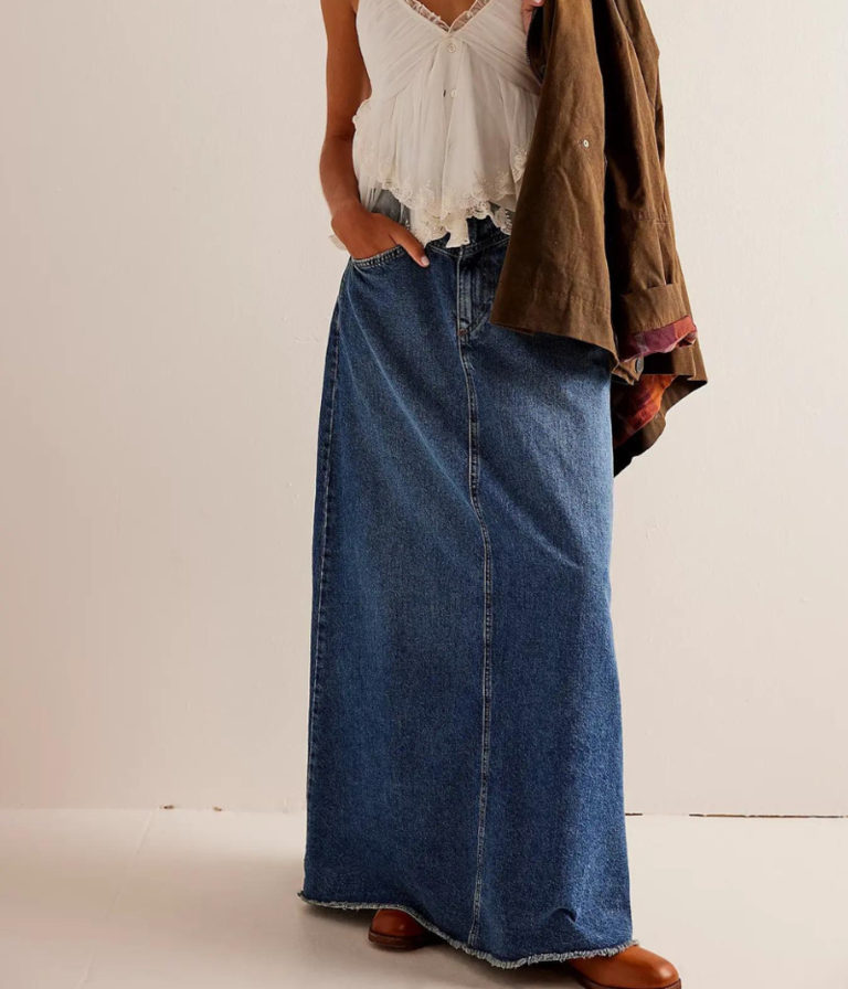 FREE PEOPLE COME AS YOU ARE DENIM MAXI IN DARK INDIGO