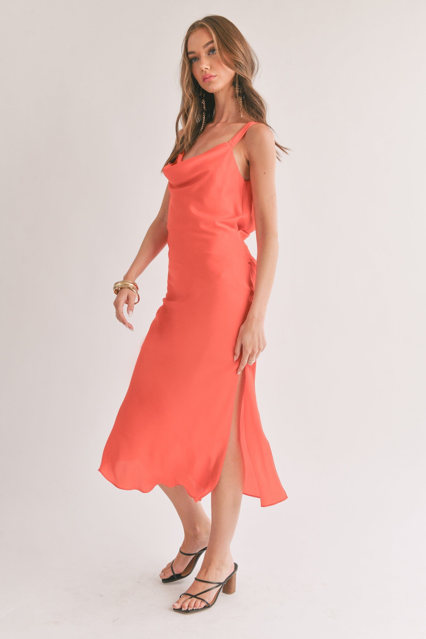 Orange Bodycon Cowl Neck Jersey Maxi Dress - Orange / S