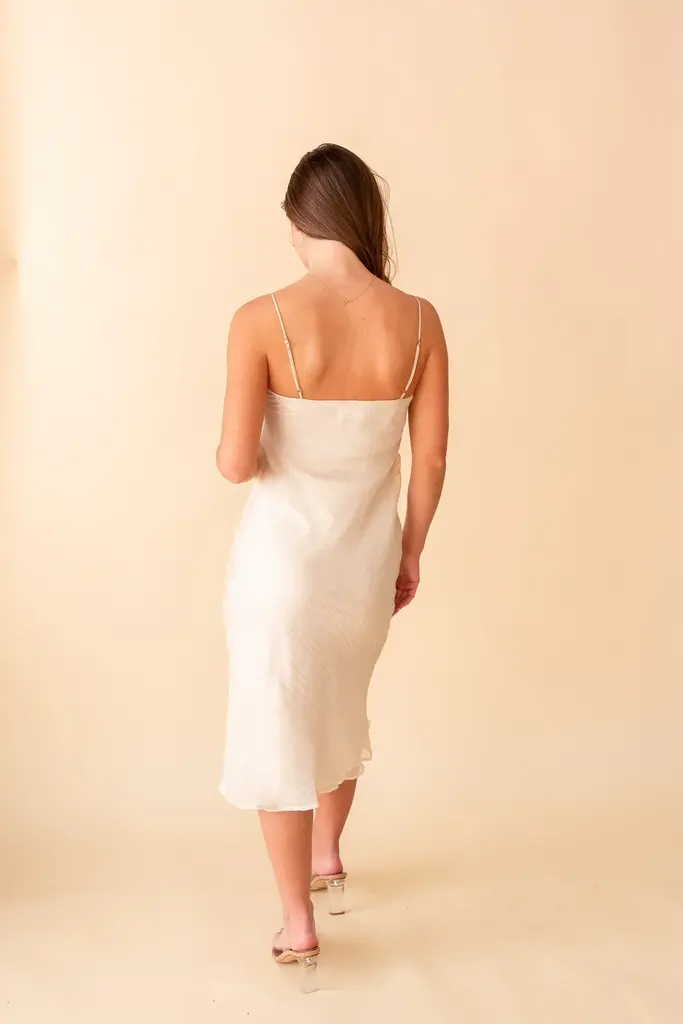 SAGE THE LABEL BLURRED GATHERED BIAS MIDI DRESS