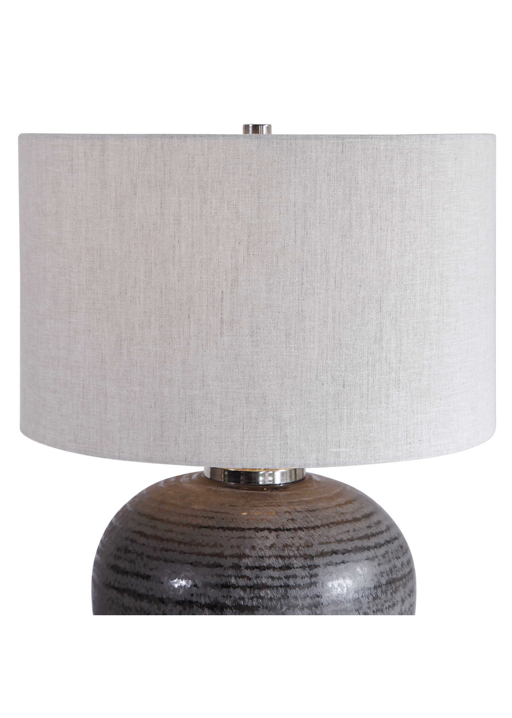 Mikkel One Light Table Lamp in Brushed Nickel with Round Drum Hardback glass  (16W x 16L x 21.75H)