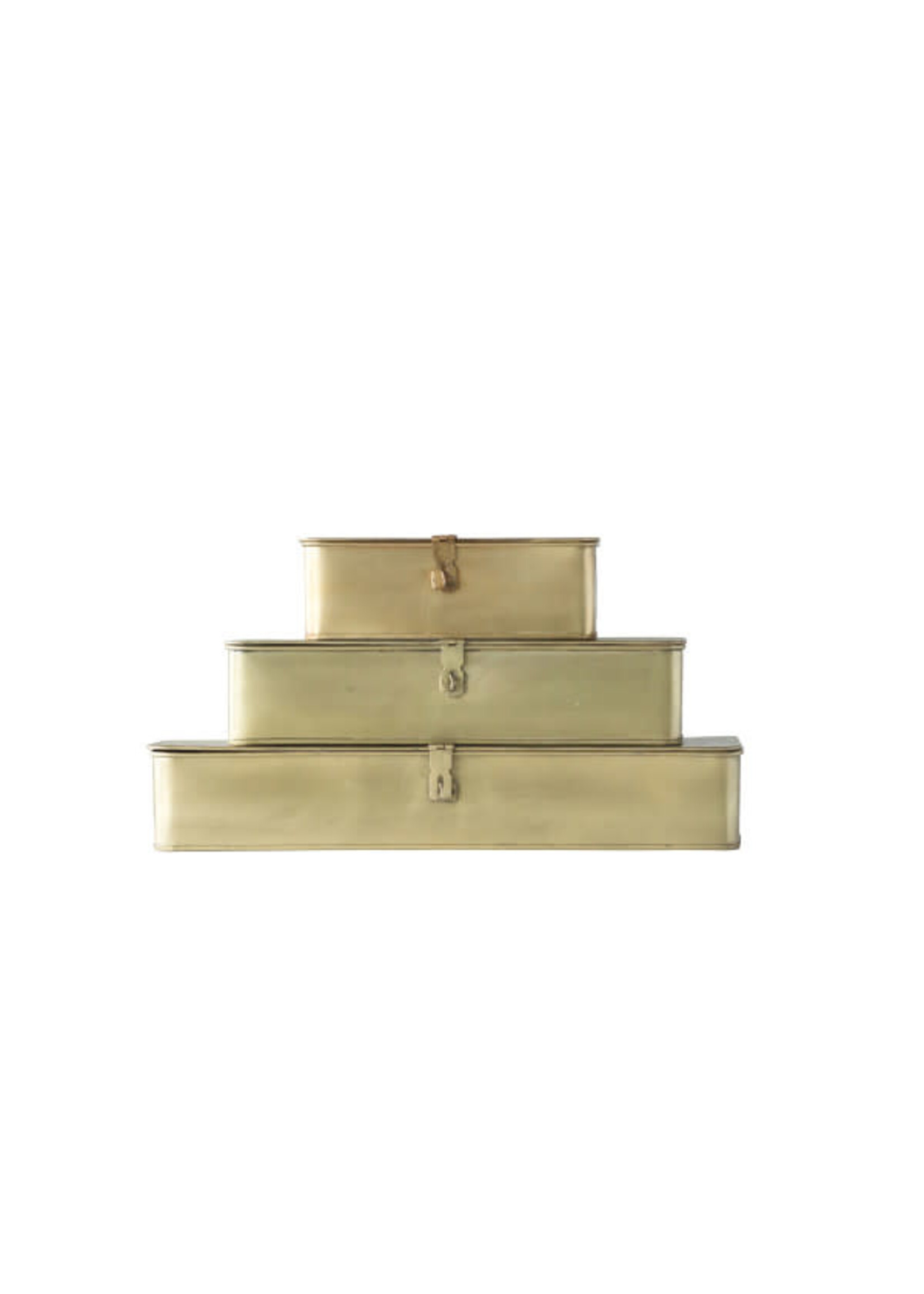 Set of Three Metal Boxes with Brass Finish