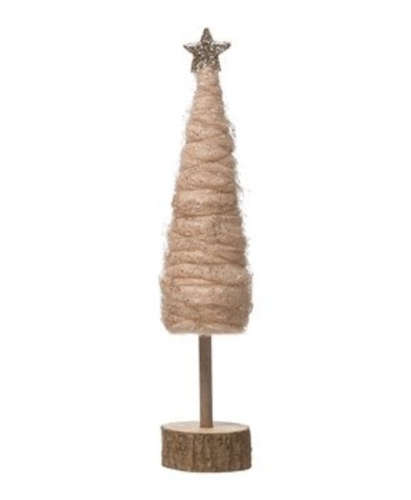 CREATIVE CO-OP Wool Tree with Glitter & Star, Blush 12.75"