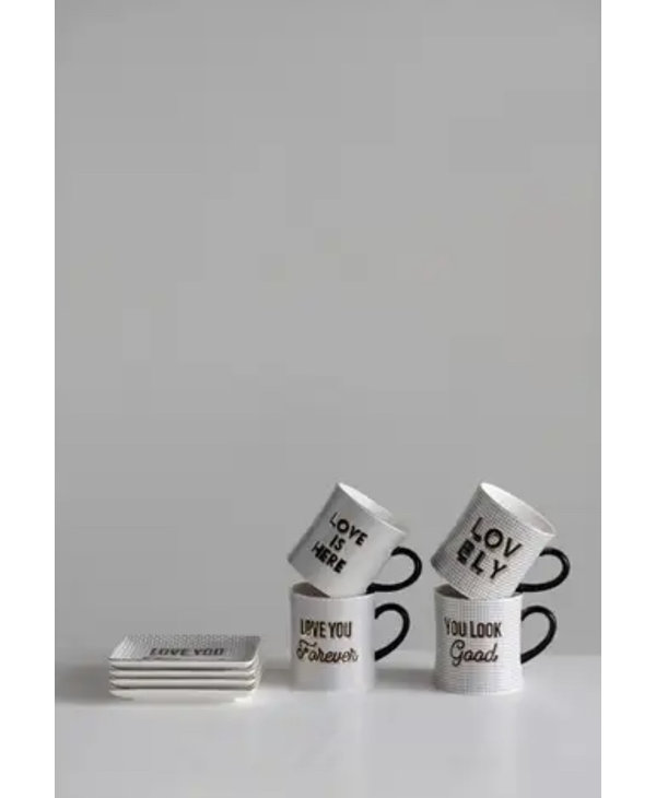 CREATIVE CO-OP Stoneware Mug With Pattern & Saying
