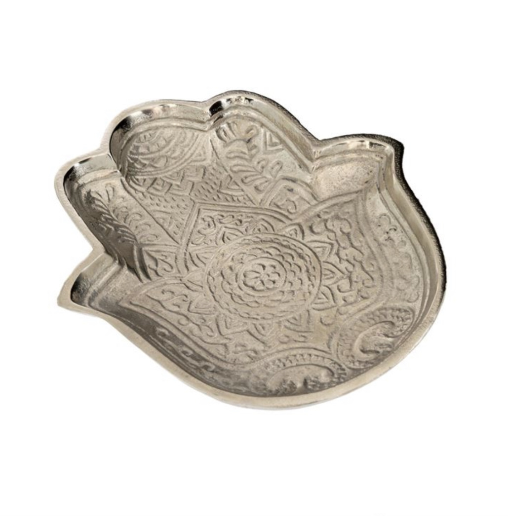 Indaba Trading Co. Hamsa Hand Tray, Silver