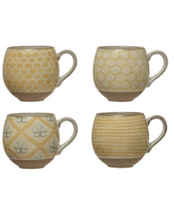 CREATIVE CO-OP Stoneware Mugs with Interior Bee