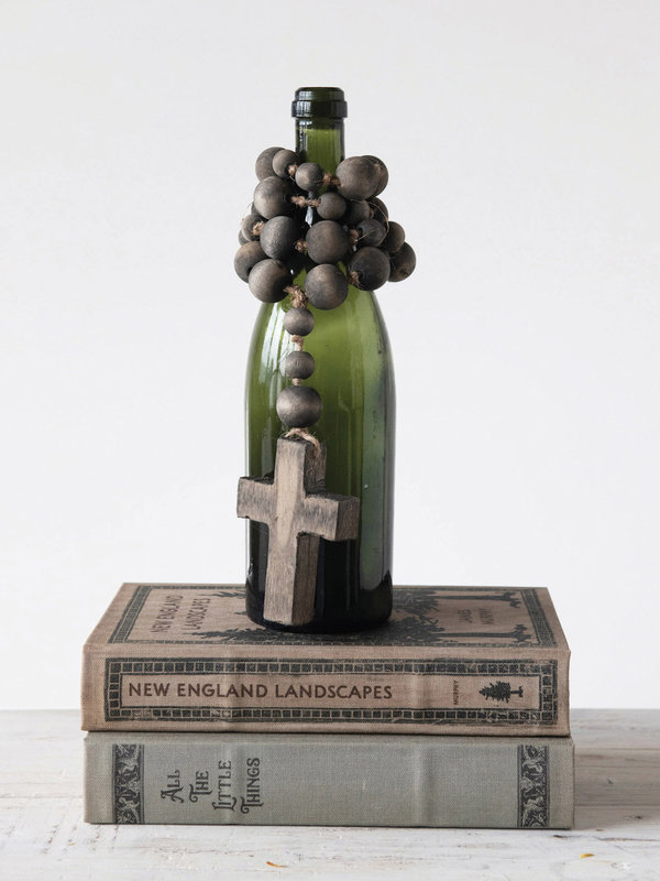 CREATIVE CO-OP Wood Bead Rosary With Cross