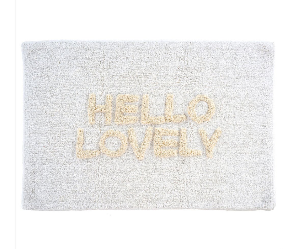 Indaba Trading Co. Hello Lovely Bath Mat, Beige Font