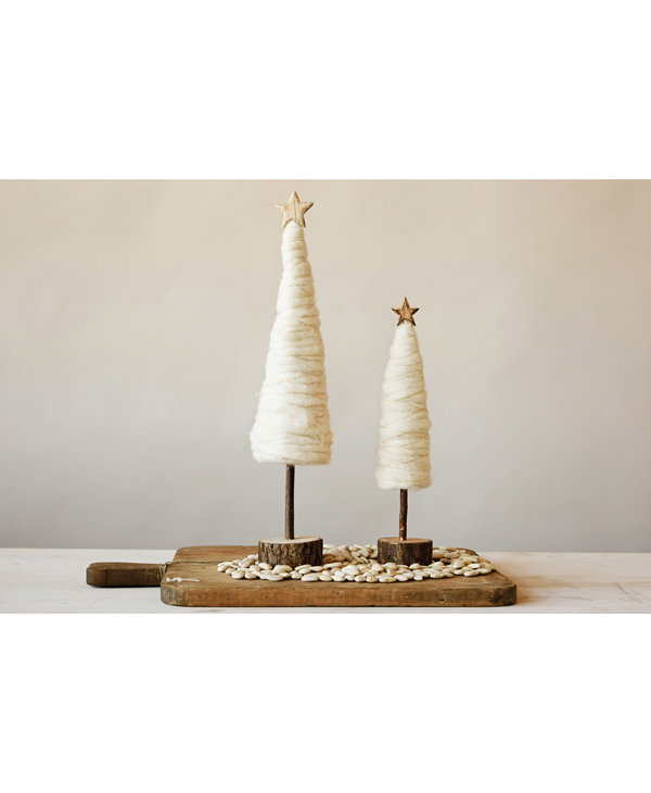 CREATIVE CO-OP Wool Tree with Glitter & Star, Cream 12.75"