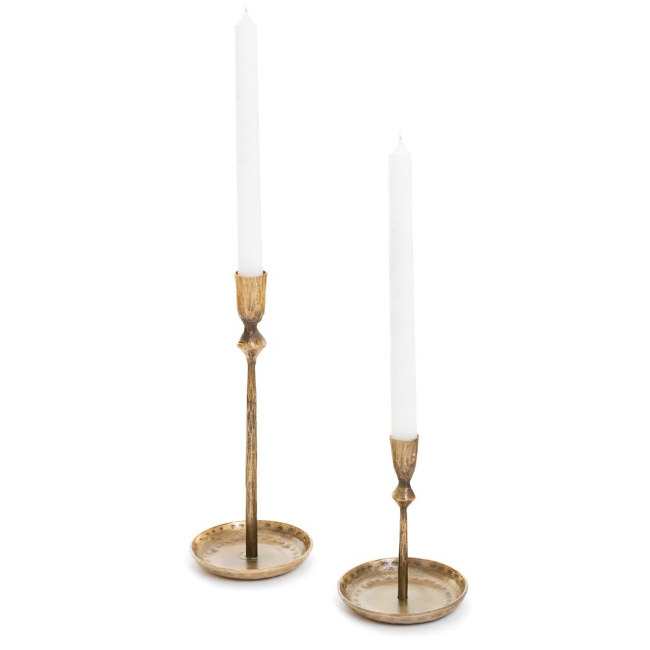  Antique Brass Iron Taper Candle Holder - Set of 3